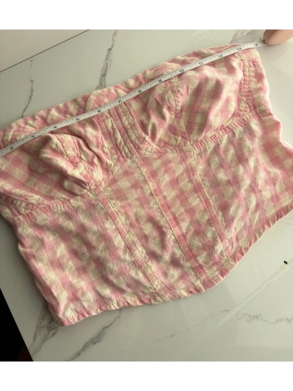 Free People sz small tube top bustier Gingham smocked Leilani Pink White